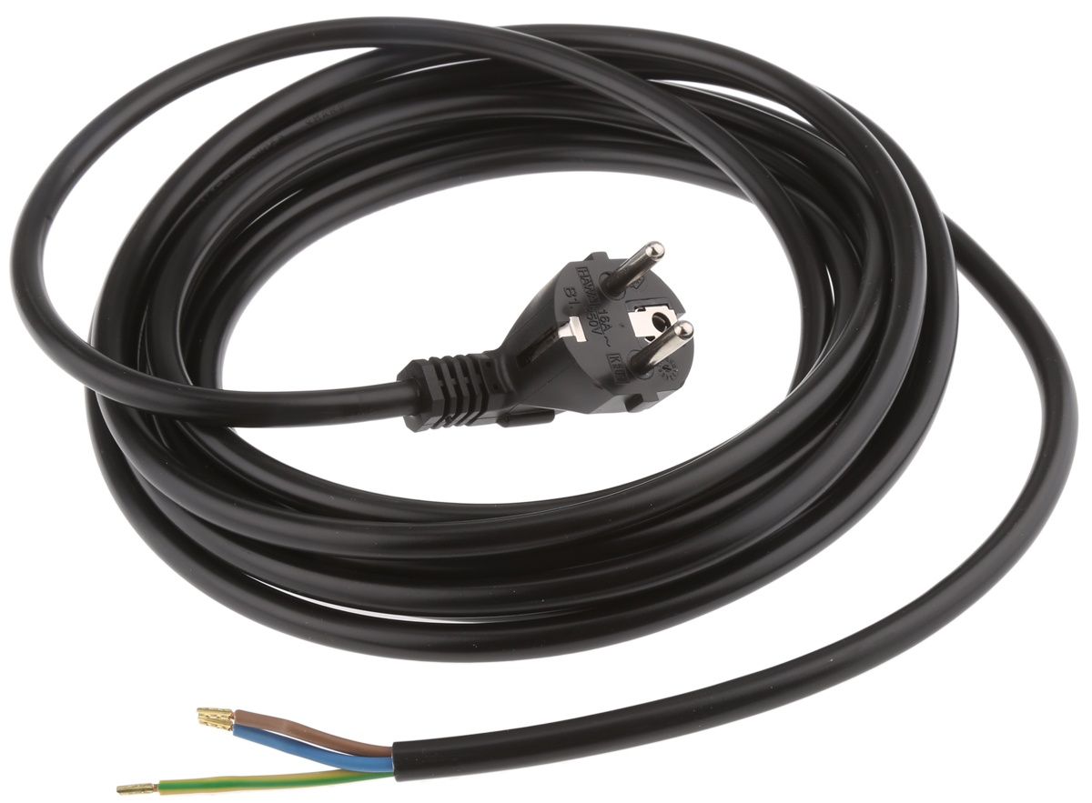 Kopp Unterminated Type F German Plug Power Cord, 5m