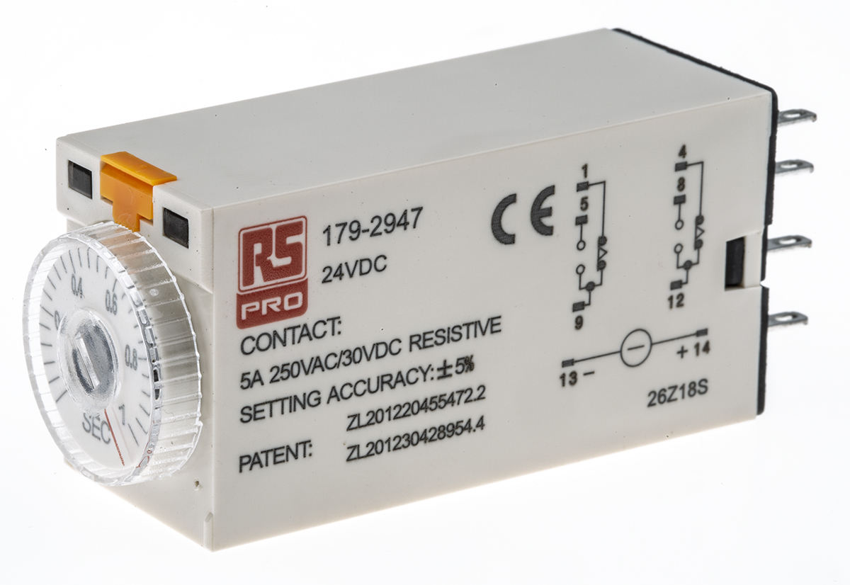 RS PRO Plug In Timer Relay, 24V dc, 2-Contact, 0.1 → 1s, 1-Function, DPDT