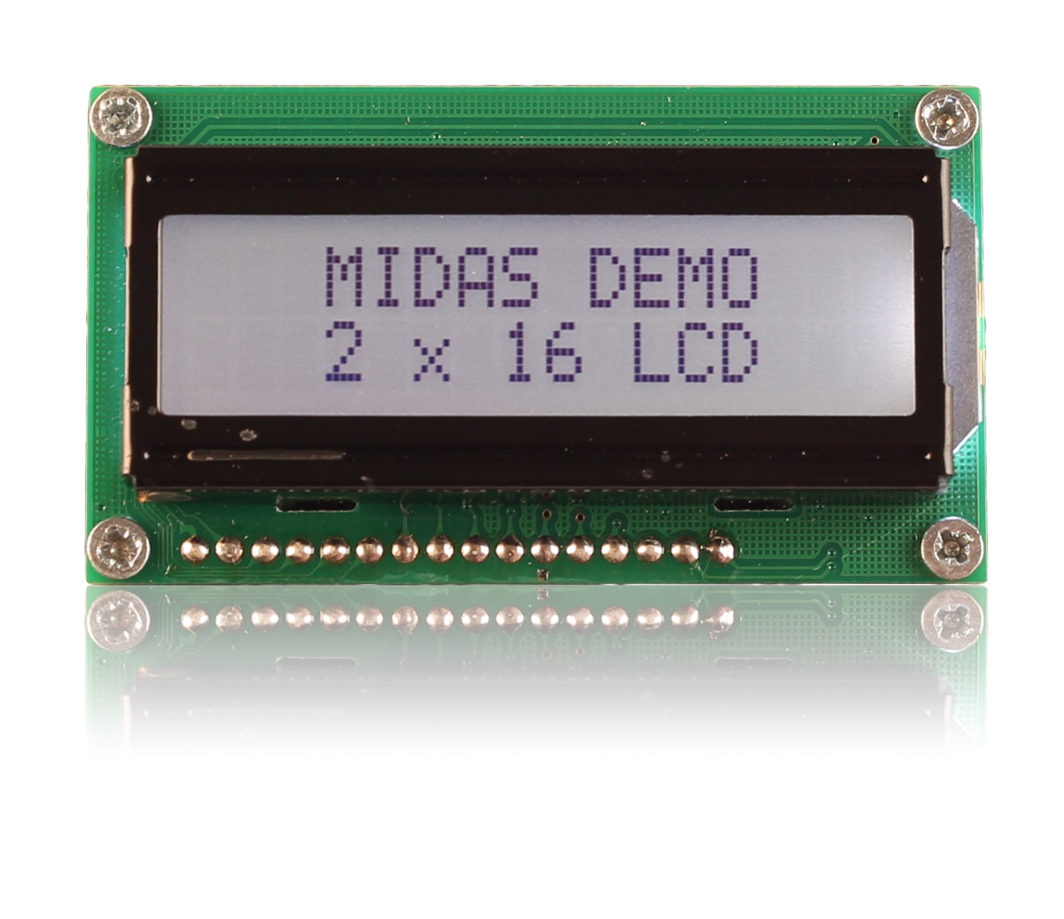 Midas MC21605H6W-FPTLW-V2 Alphanumeric LCD Display, Black on White, 2 Rows by 16 Characters, Transflective