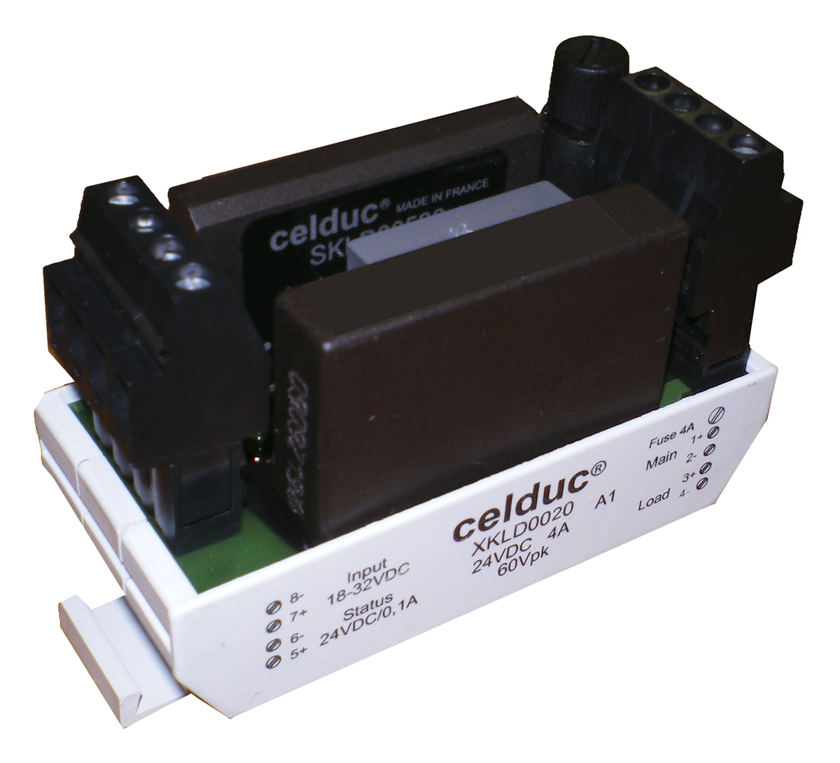 Celduc XK Series Solid State Relay, 10 A Load, DIN Rail Mount, 36 V dc Load, 30 V dc Control