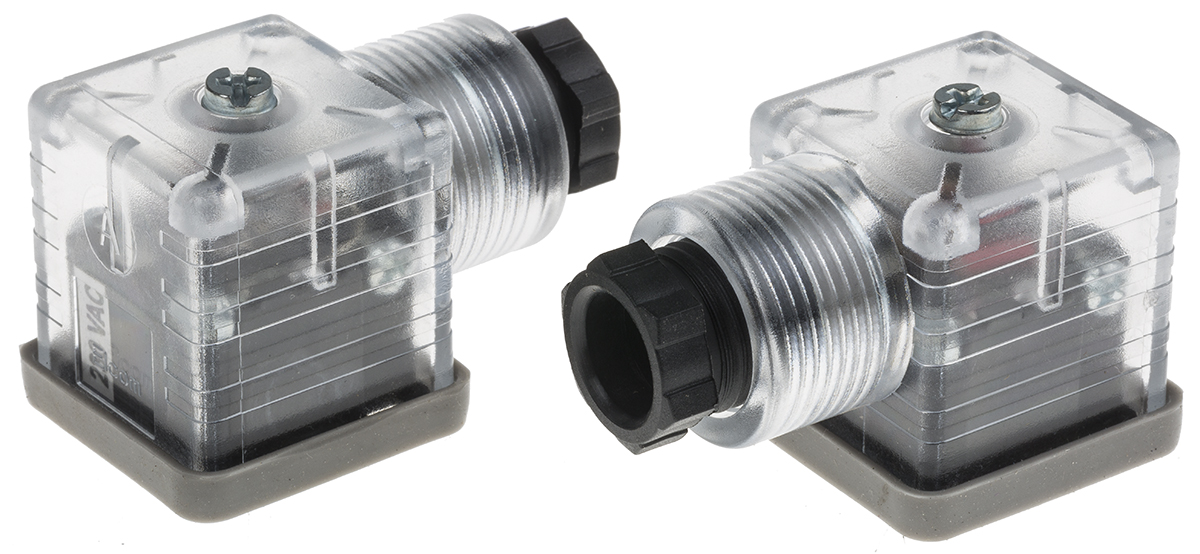 RS PRO 3P+E DIN 43650 A, Female Solenoid Valve Connector with Indicator Light, 250 V ac Voltage