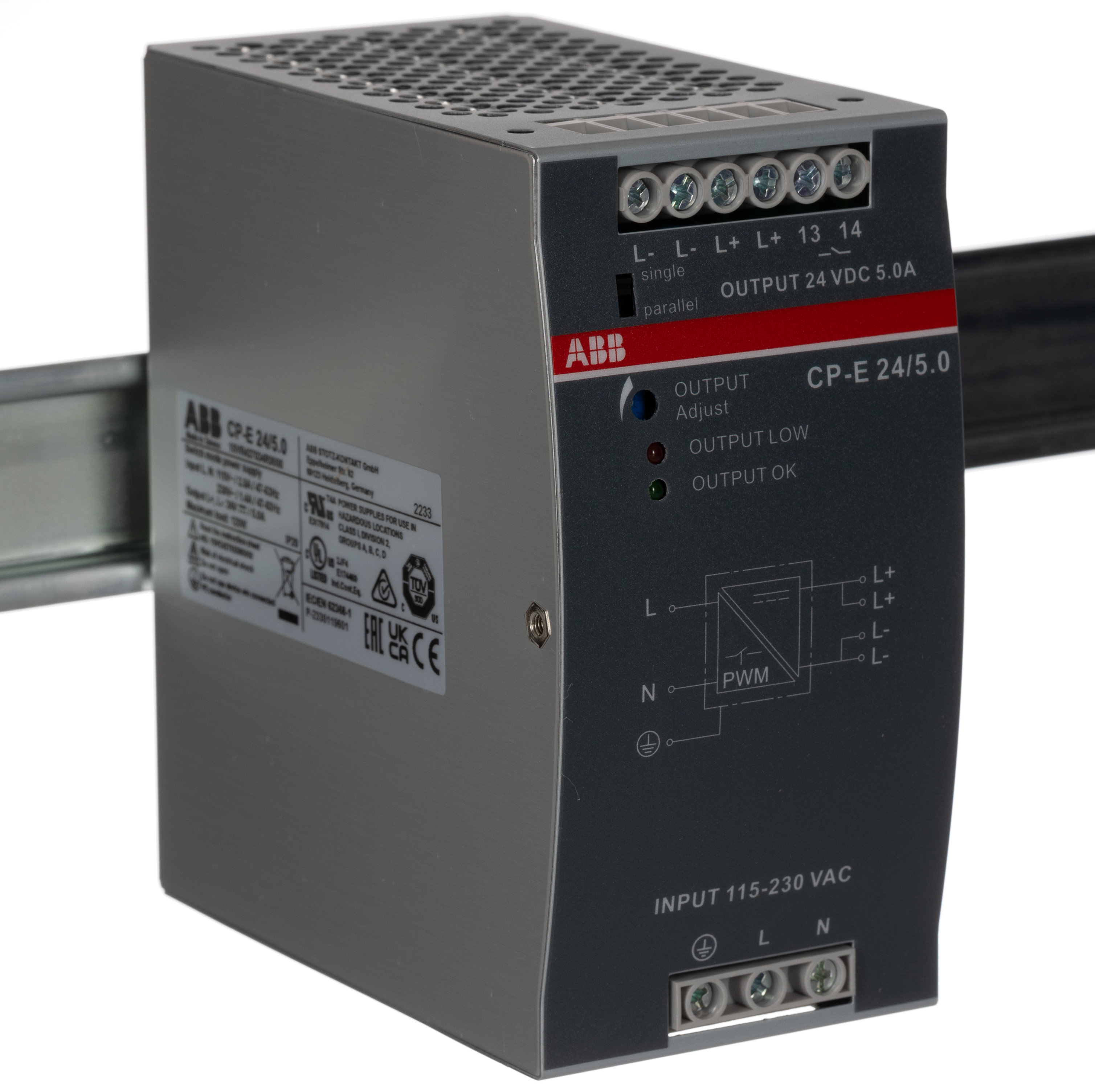 ABB CP-E Switched Mode DIN Rail Power Supply, 90 → 132 V ac, 180 → 264 V ac, 210 → 375V dc ac, dc