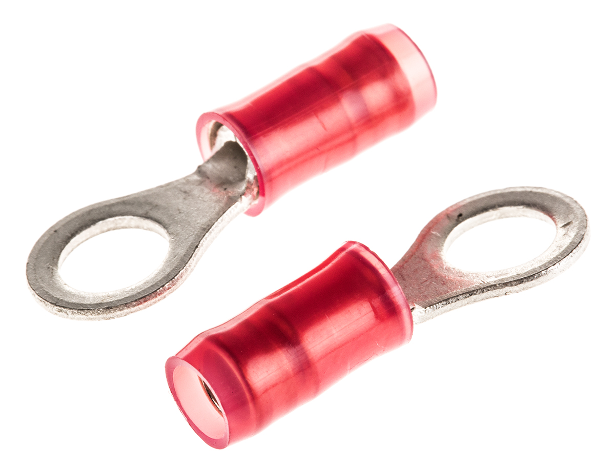 TE Connectivity, PIDG Insulated Ring Terminal, M4.5 Stud Size, 0.26mm² to 1.65mm² Wire Size, Red
