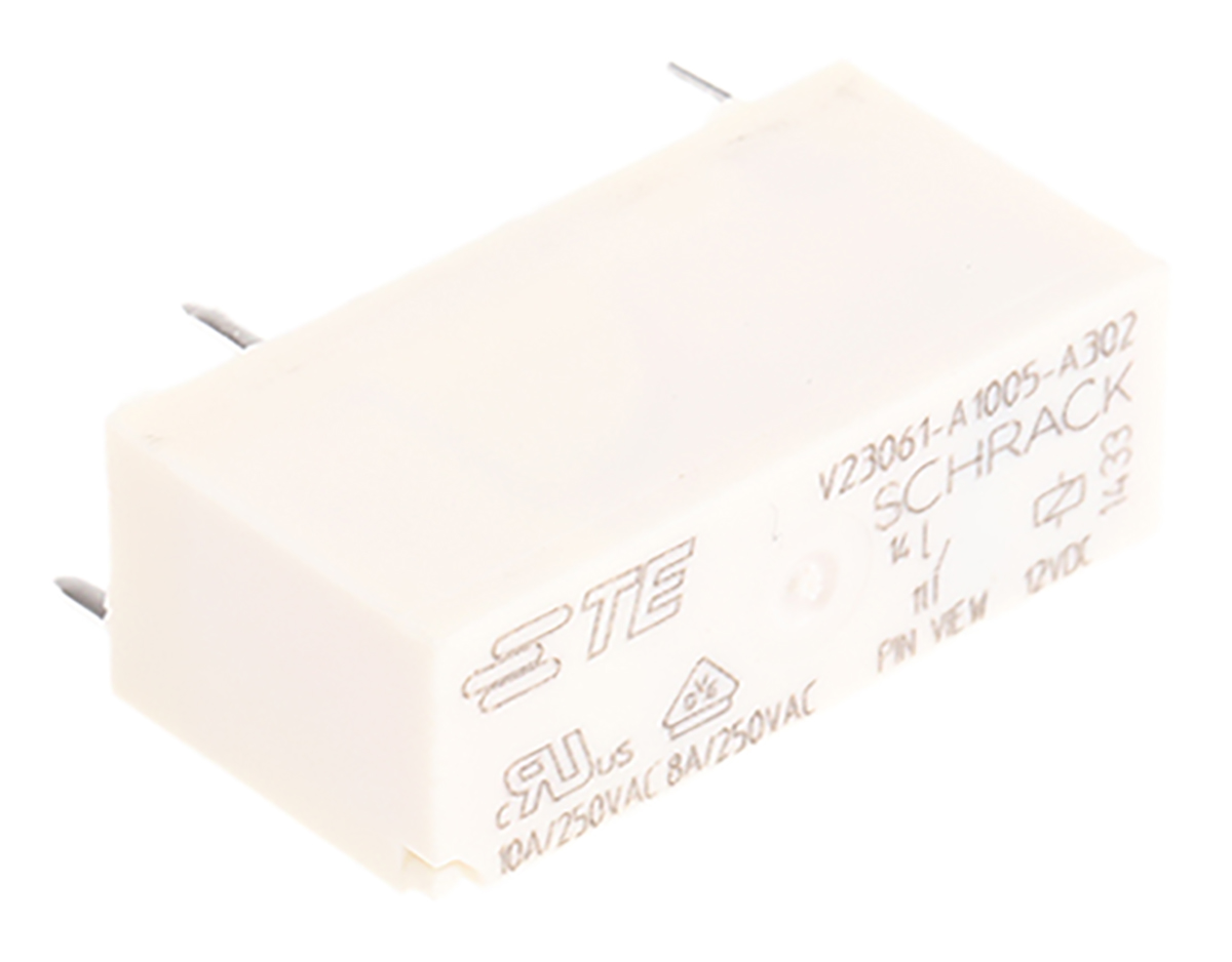 TE Connectivity PCB Mount Power Relay, 12V dc Coil, 8A Switching Current, SPST