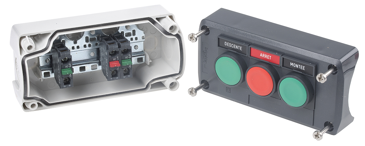 Schneider Electric Spring Return Enclosed Push Button - 2NO, SPST, Polycarbonate, Green, Red, IP66, IP67, IP69K