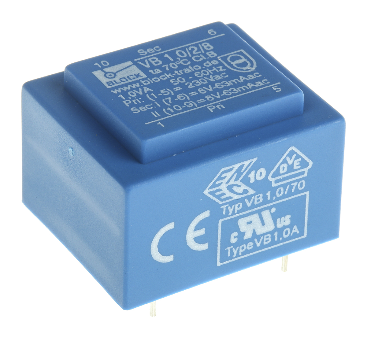 Block 8V ac 2 Output Through Hole PCB Transformer, 1VA