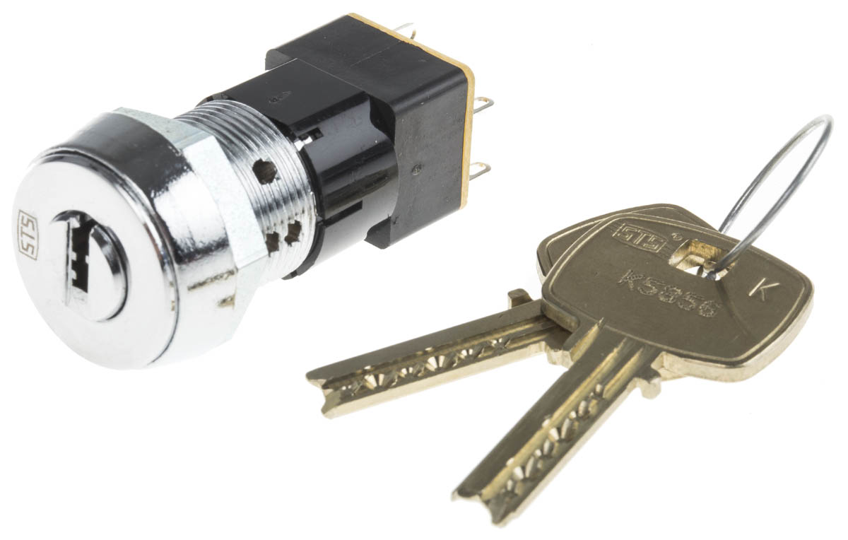 Lorlin High Security Key Switch, DPST, 50 mA @ 250 V ac 2-Way Flat-Key