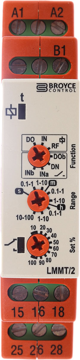 Broyce Control DIN Rail Mount Timer Relay, 24 → 230 V ac/12 → 230V dc, 2-Contact, 0.1 s → 100h,
