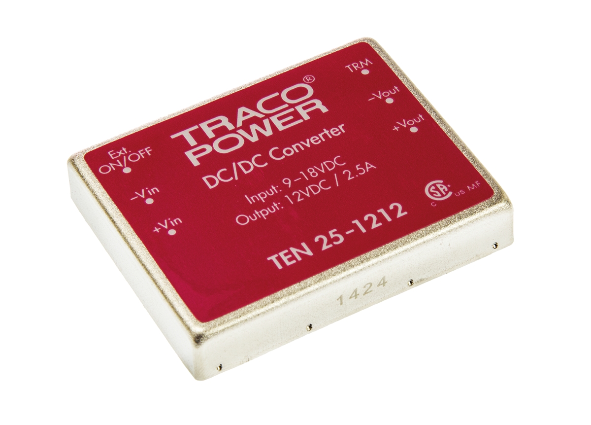 TRACOPOWER TEN 25 DC-DC Converter, 12V dc/ 2.5A Output, 9 → 18 V dc Input, 25W, Through Hole, +85°C Max Temp