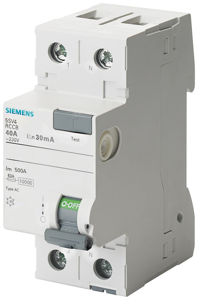 Siemens 5SV4312 RCCB, 25A, 2 Pole, 30mA, Type AC, 230V ac