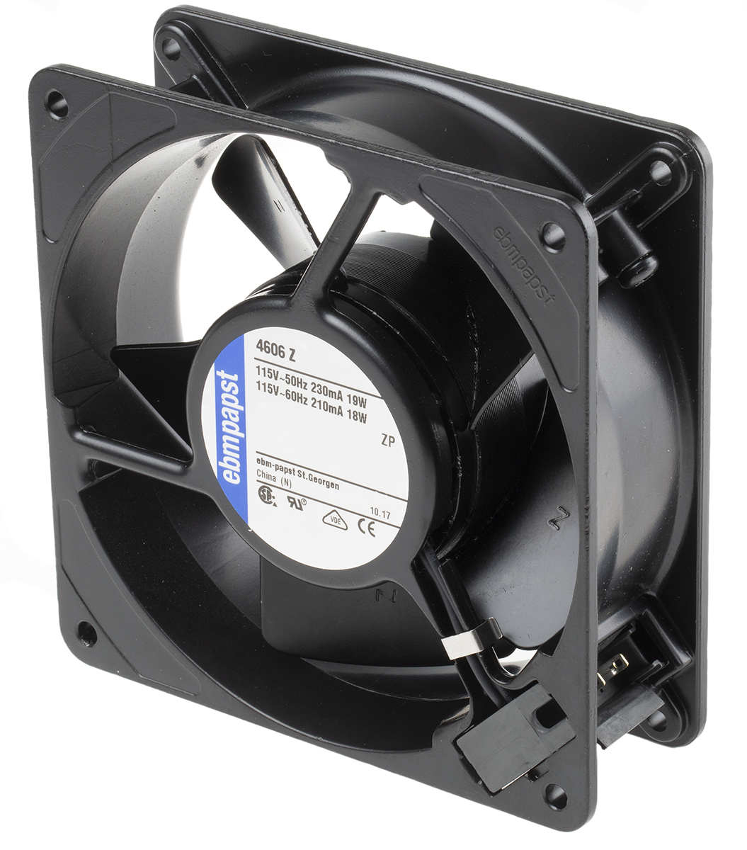 ebm-papst 4000 Z Series Axial Fan, 115 V ac, AC Operation, 180m³/h, 18W, 119 x 119 x 38mm