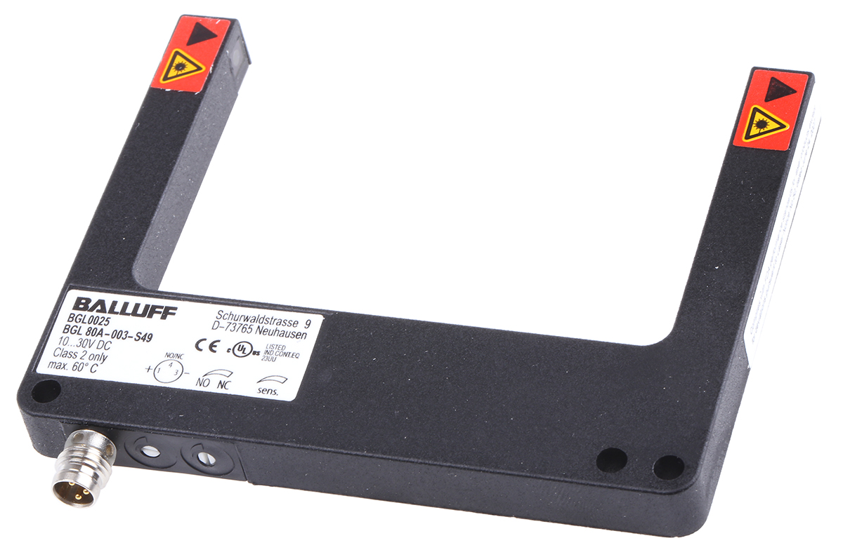 BALLUFF Through Beam Photoelectric Sensor, Fork Sensor, 80 mm Detection Range