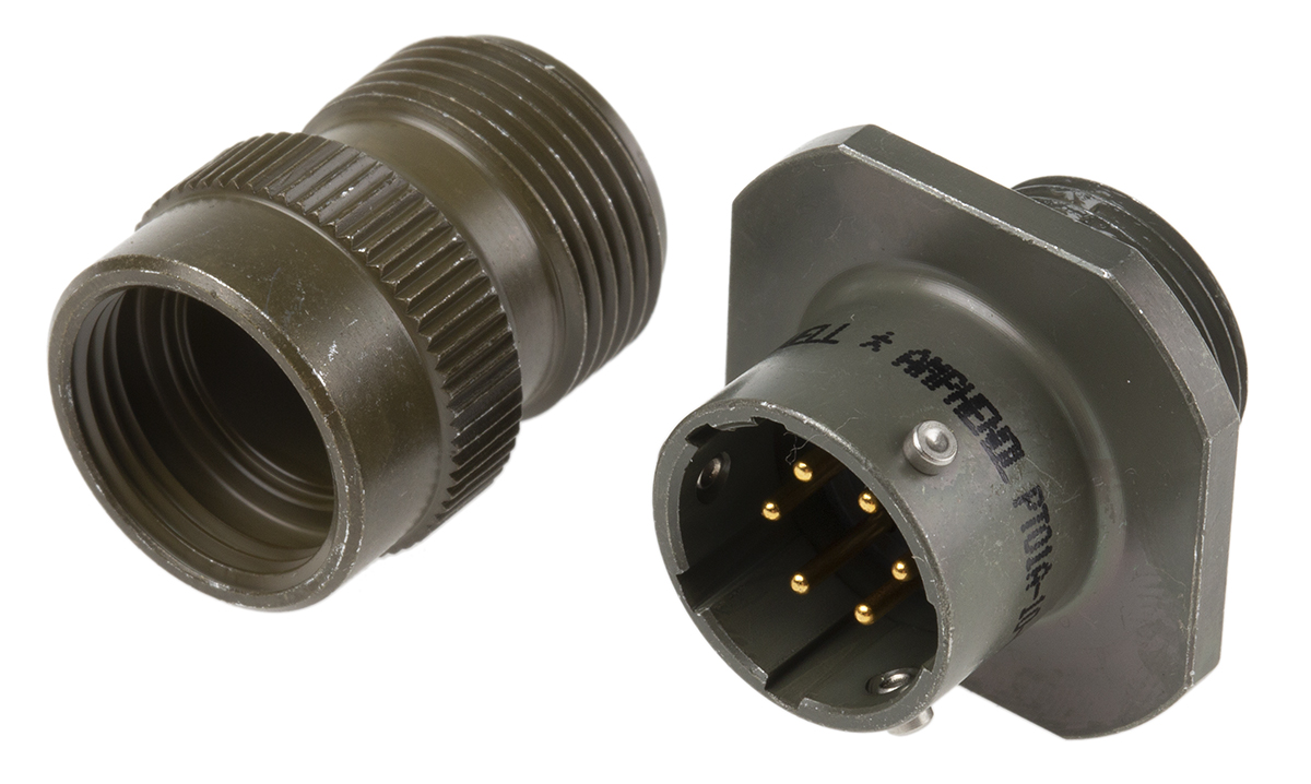 Amphenol Socapex, PT, Copper Alloy 6 Way Cable Mount MIL Spec Circular Connector ReceptacleGreen, Pin Contacts,Shell