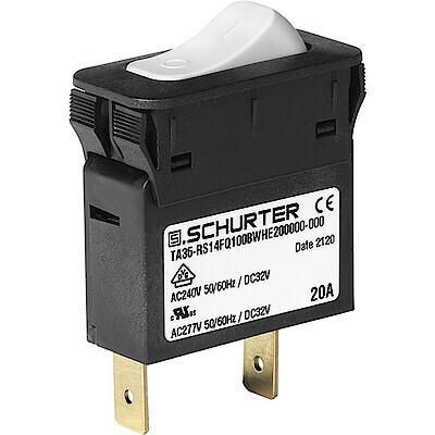 Schurter TA36 Rocker Circuit Breaker - TA36  Single Pole 32 V dc, 277 V ac Voltage Rating, 3A Current Rating
