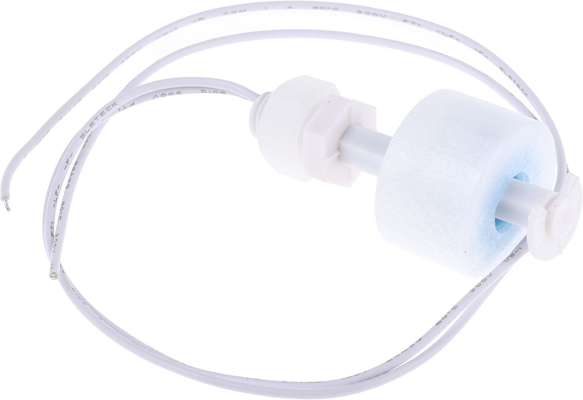 RS PRO Vertical Polypropylene Float Switch, Float, 300mm Cable, Direct Load, 140V ac Max, 200V dc Max