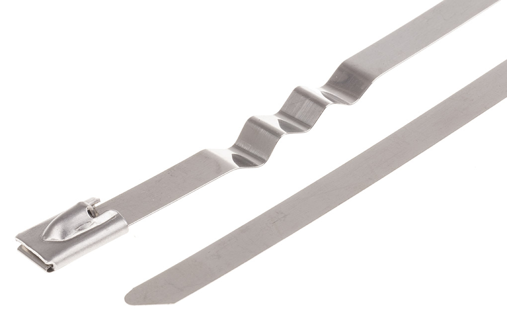 RS PRO Cable Tie, Zig Zag, 200mm x 7.9 mm, Metallic 316 Stainless Steel, Pk-100