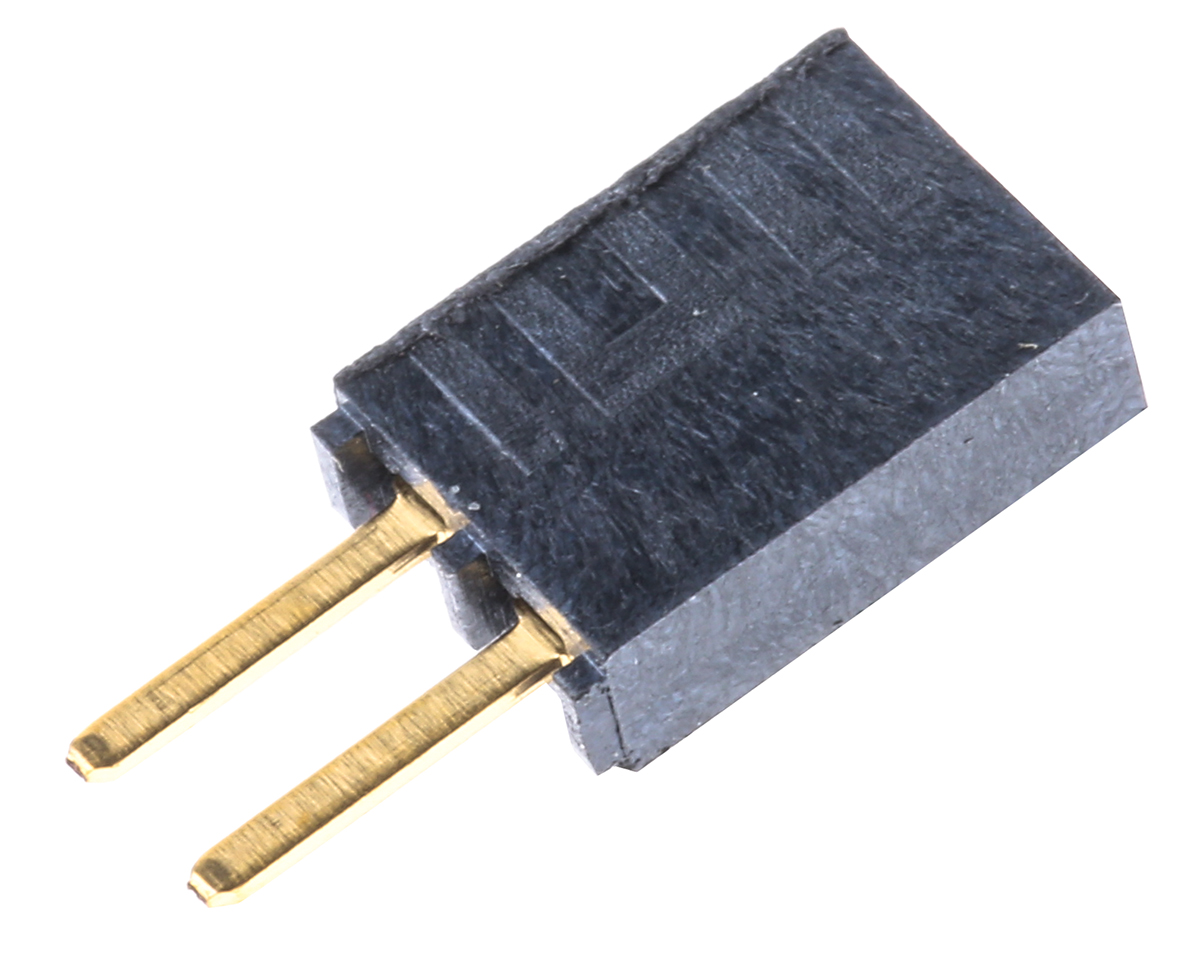 Samtec SSW Series Straight Through Hole Mount PCB Socket, 2-Contact, 1-Row, 2.54mm Pitch, Solder Termination
