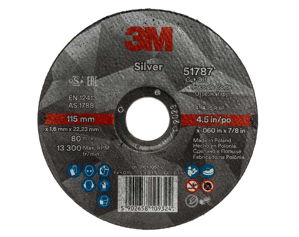 3M T41 Silver Aluminium Oxide Grinding Wheel, 115mm Diameter, P80 Grit, Medium