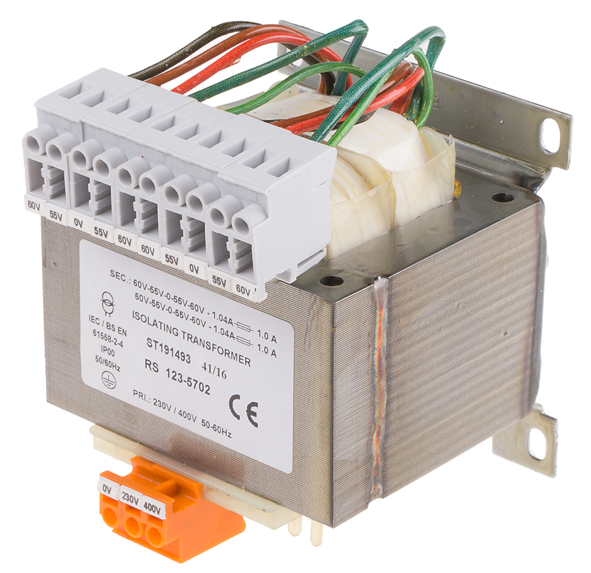 RS PRO 250VA DIN Rail Transformer, 230 → 400V ac Primary, 4 x 0-55-60V ac Secondary