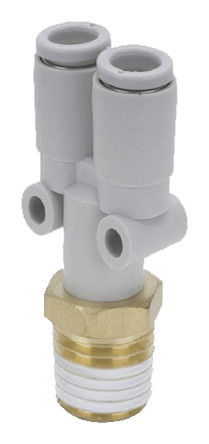 SMC Y Threaded Adaptor, Push In 10 mm to Push In 10 mm, Threaded-to-Tube Connection Style