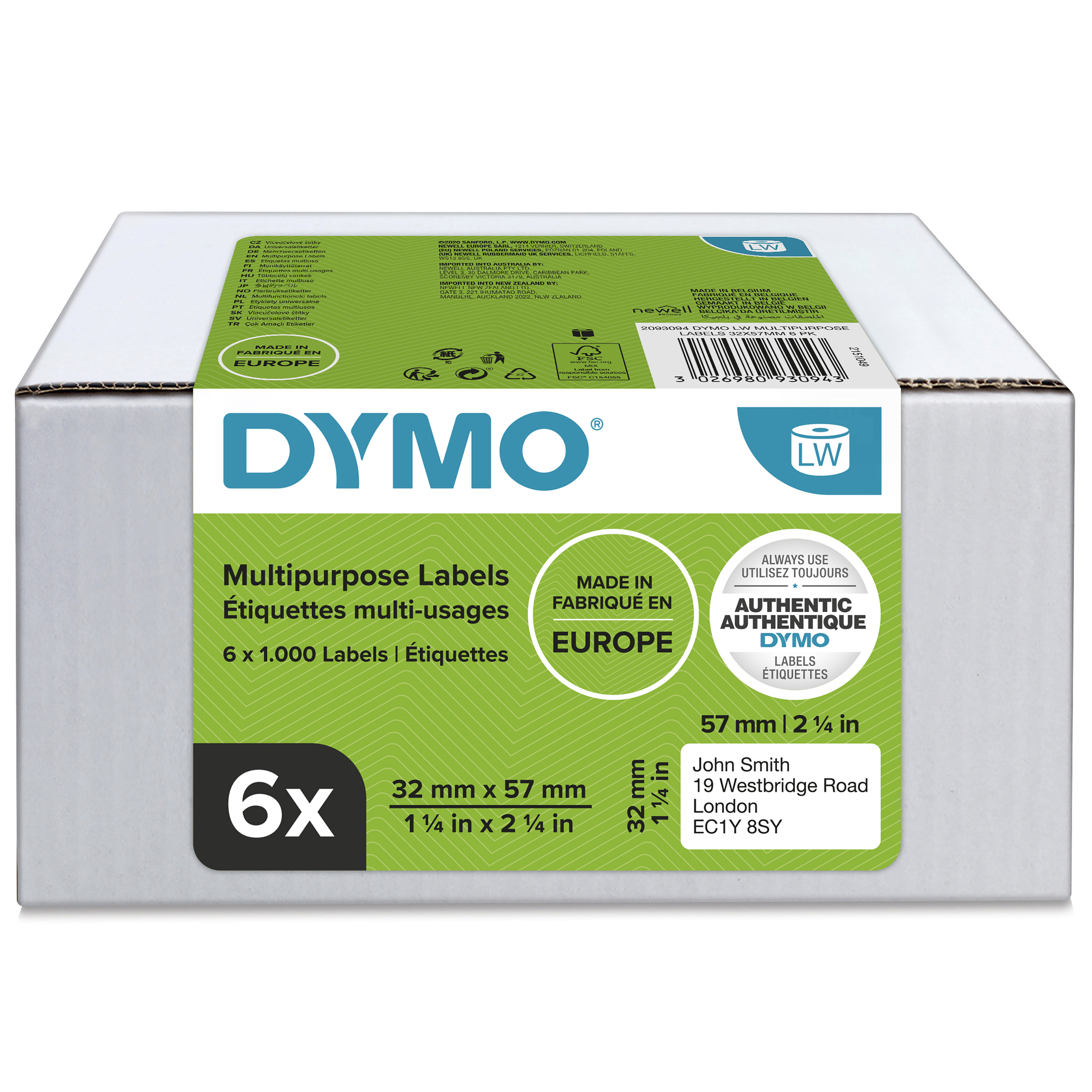 Dymo White Label Roll, 57mm Width, 32mm Height