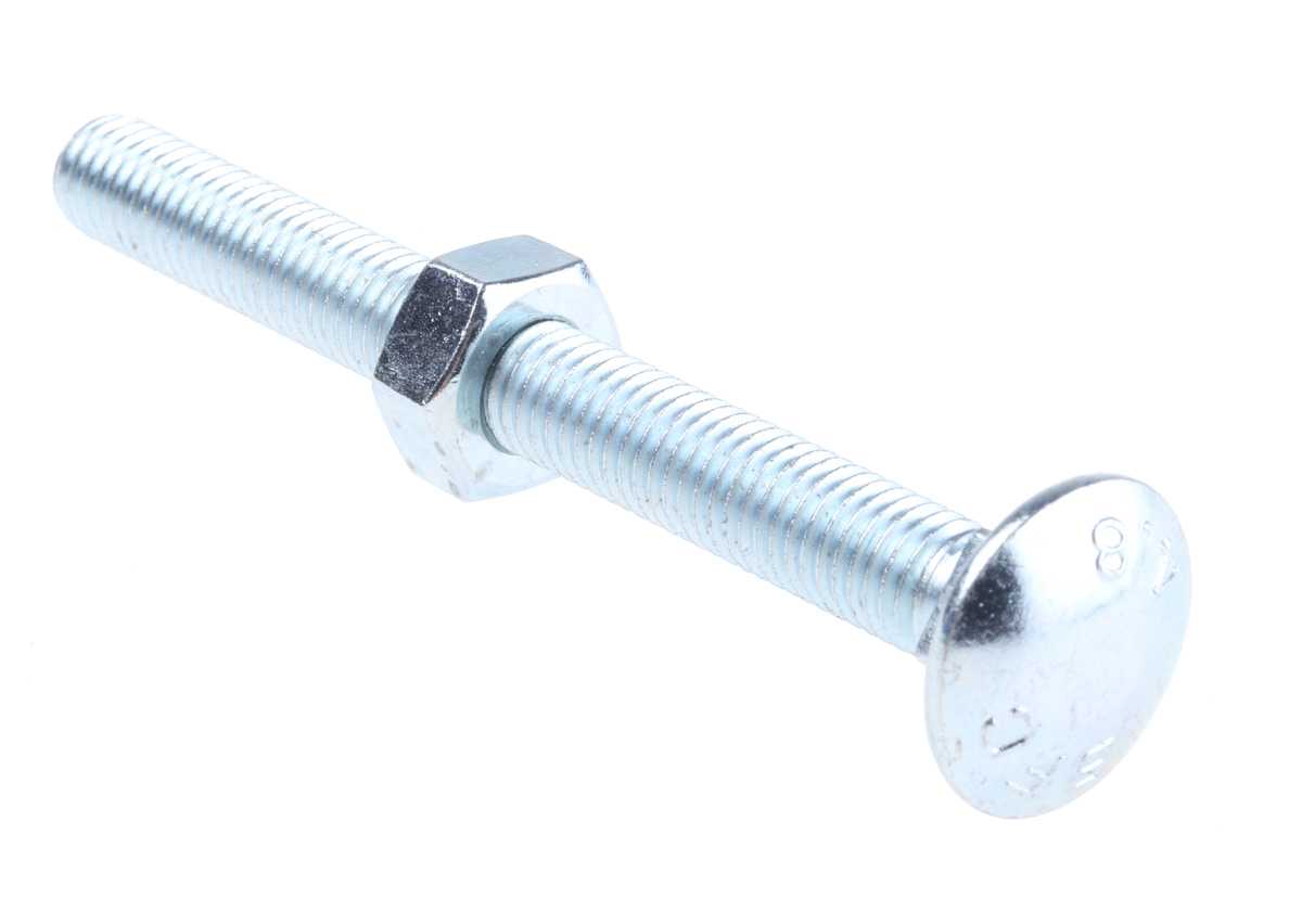 Bright Zinc Plated Steel Coach Bolt, M10 x 100mm