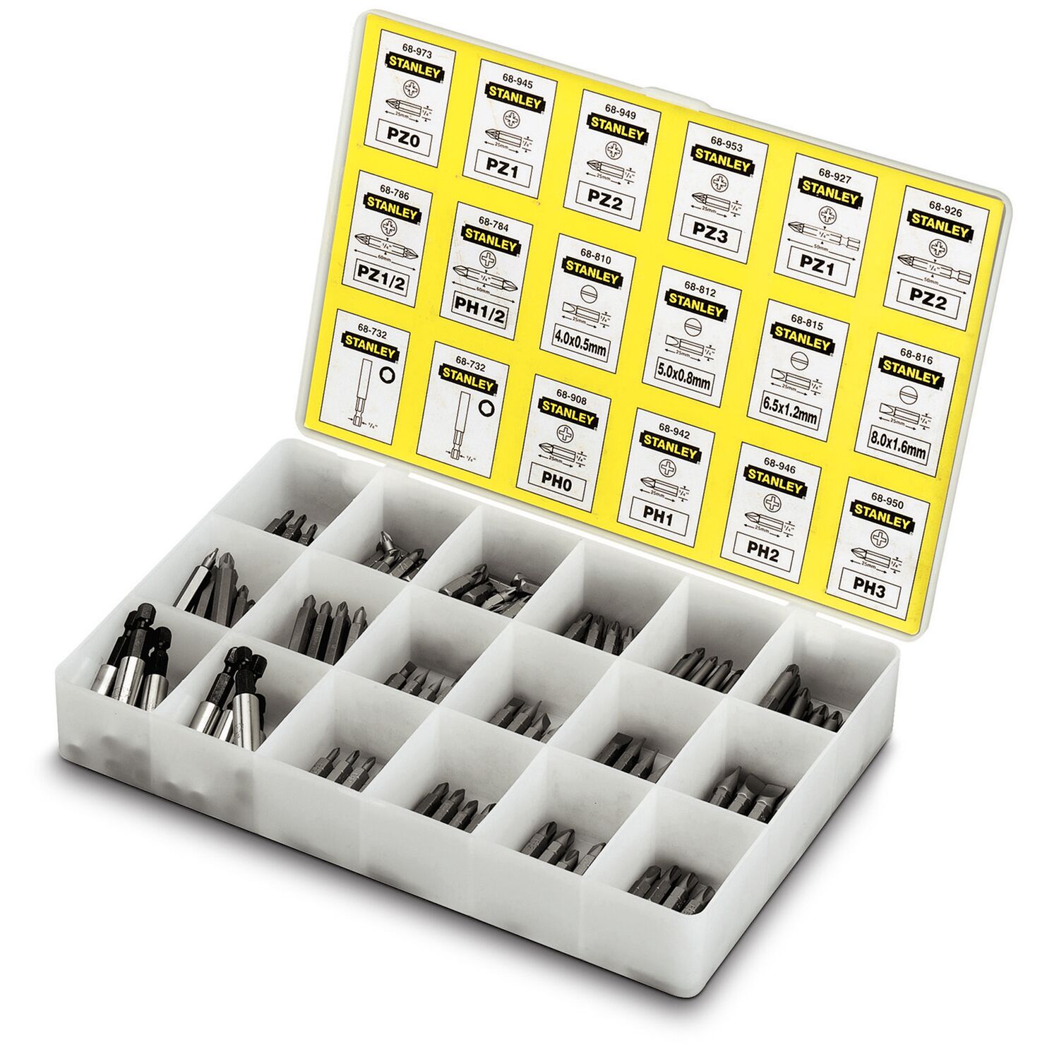 Stanley Bit 200 Pieces, Flat, Hex, Phillips, Pozidriv, Square, Tampered Torx, Torx