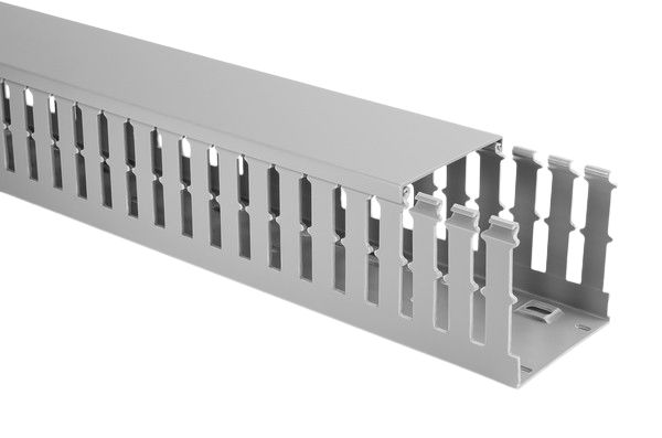 HellermannTyton HTWD-PW Grey Slotted Panel Trunking - Wide Slot, W40 mm x D80mm, L2m, PVC