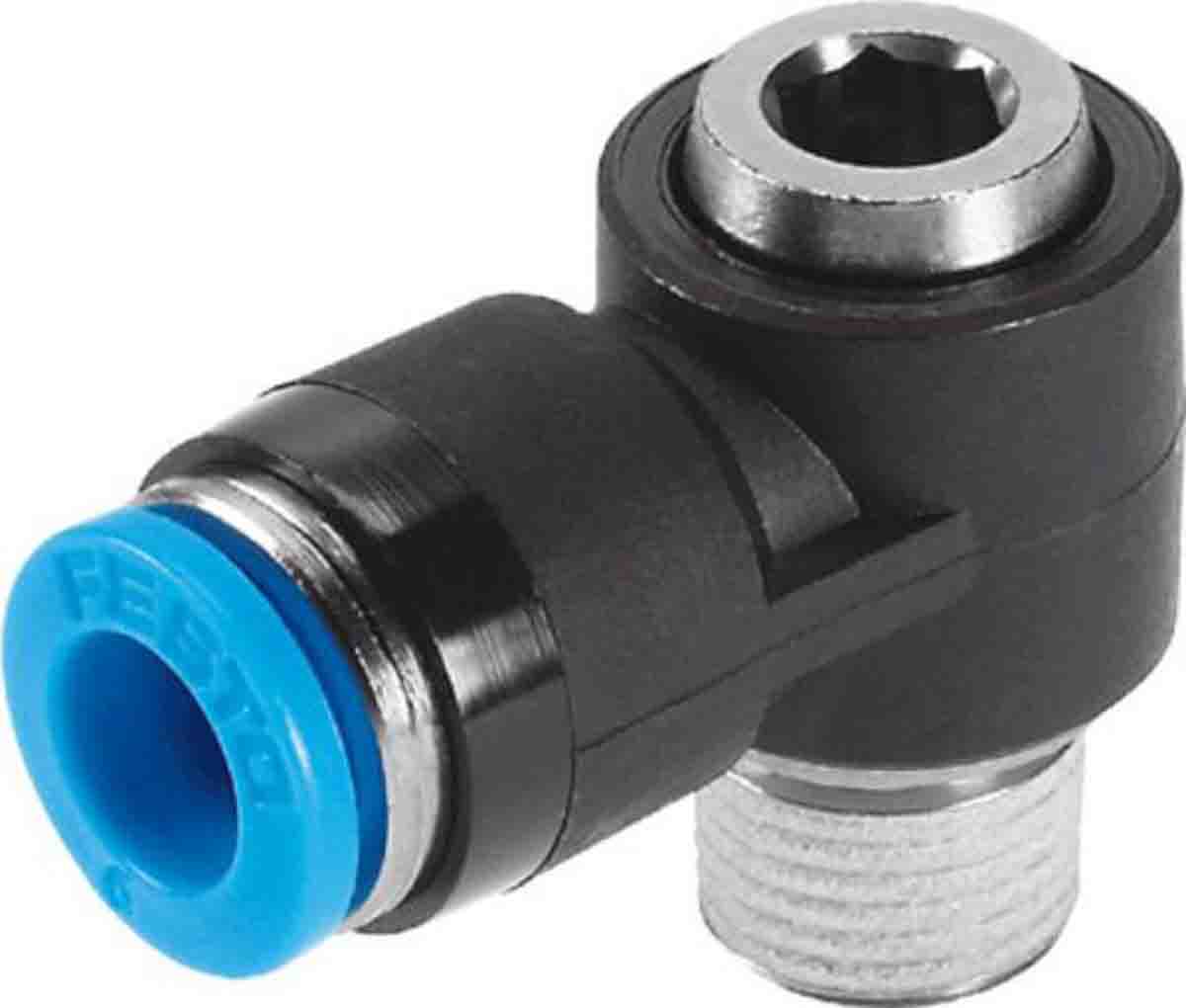 Festo Elbow Threaded Adaptor, R 1/4 Male to Push In 10 mm, Threaded-to-Tube Connection Style, 153102