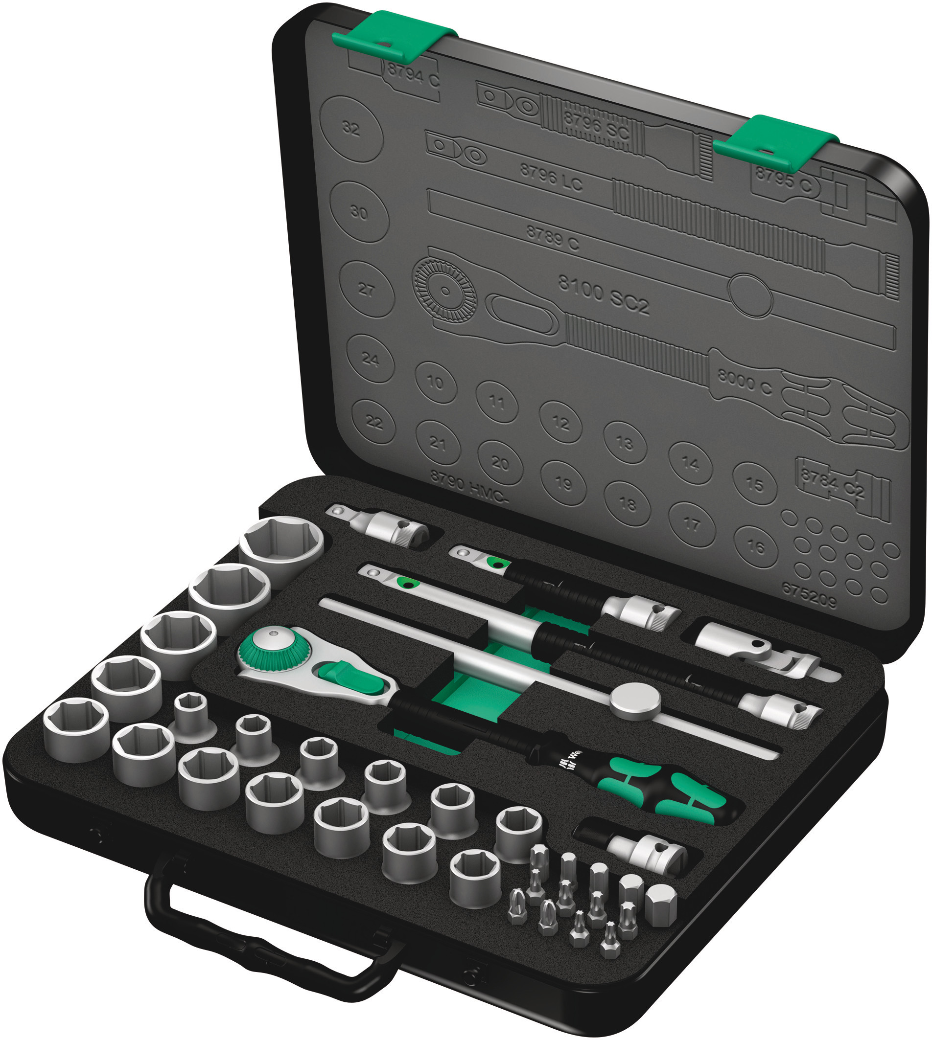 Wera 37-Piece Metric 1/2 in Standard Socket/Bit Set with Ratchet, 6 point; Hex Bit; Phillips Bit; Pozidriv Bit; Torx Bit