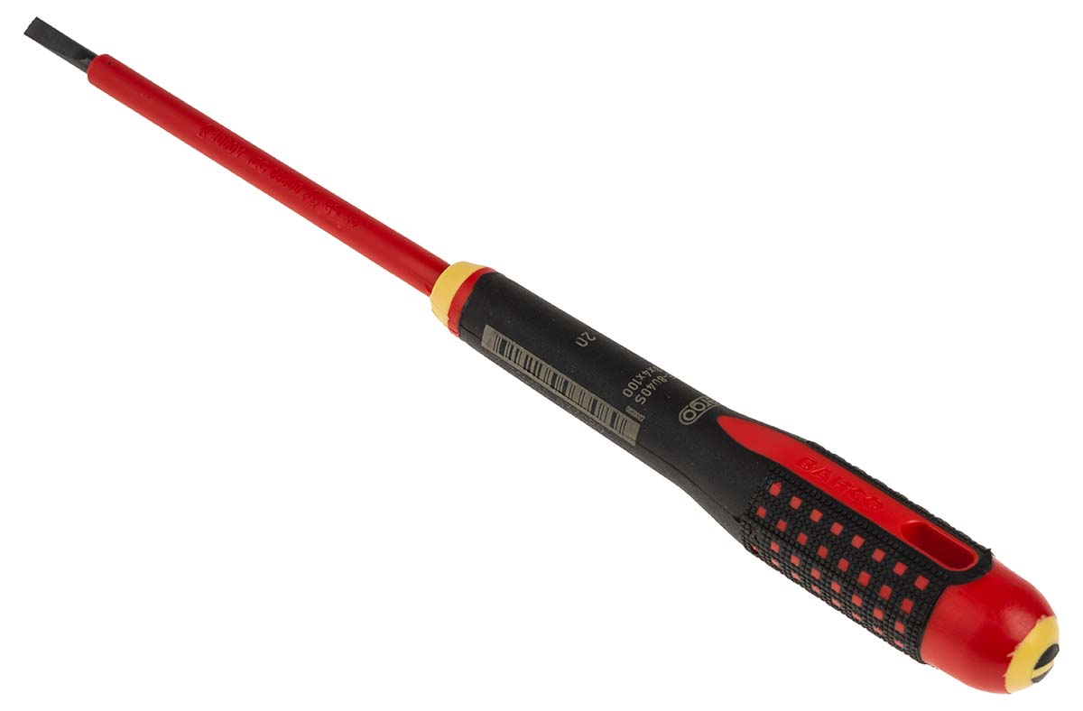 Bahco Slotted  Screwdriver, 4 x 0.8 mm Tip, 100 mm Blade, VDE/1000V, 222 mm Overall