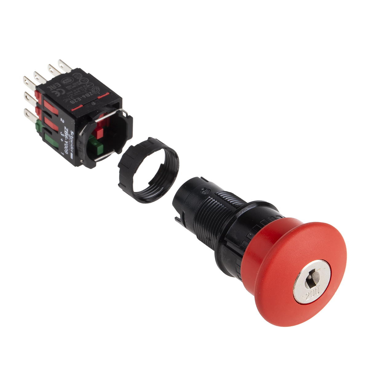 Schneider Electric Harmony Series Key Release Emergency Stop Push Button, Panel Mount, 16mm Cutout, 2NO + 2NC, IP65
