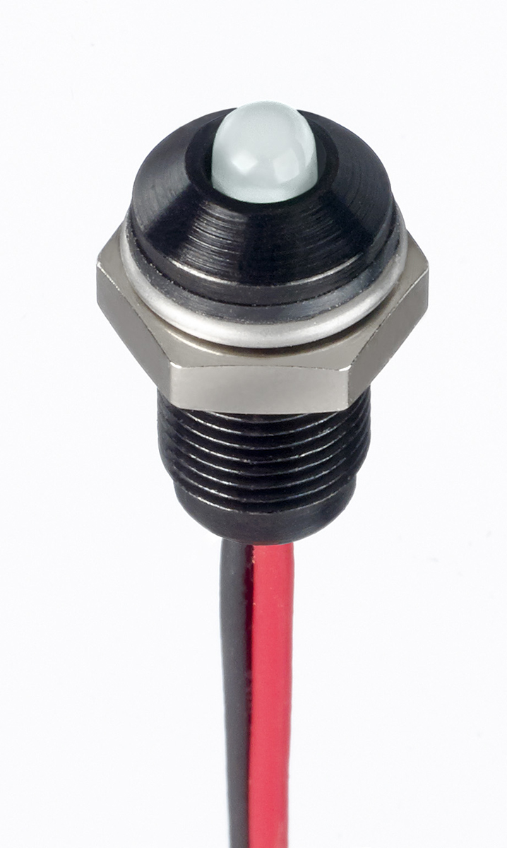 RS PRO White Panel Mount Indicator, 21.6 → 26.4V dc, 6mm Mounting Hole Size, Lead Wires Termination, IP67