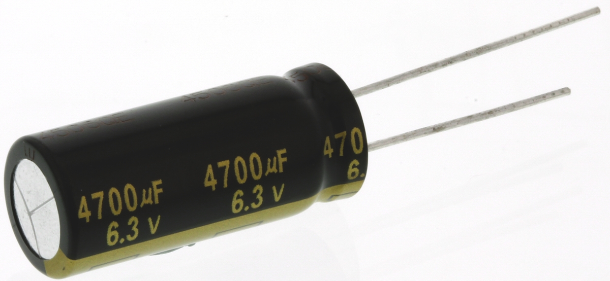 Panasonic 4700μF Aluminium Electrolytic Capacitor 6.3V dc, Radial, Through Hole - EEUFM0J472L