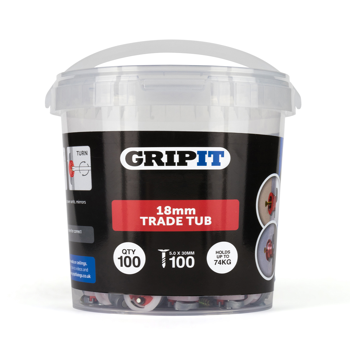 Gripit Red Plastic, Steel Plasterboard Fixings, 18mm fixing hole diameter