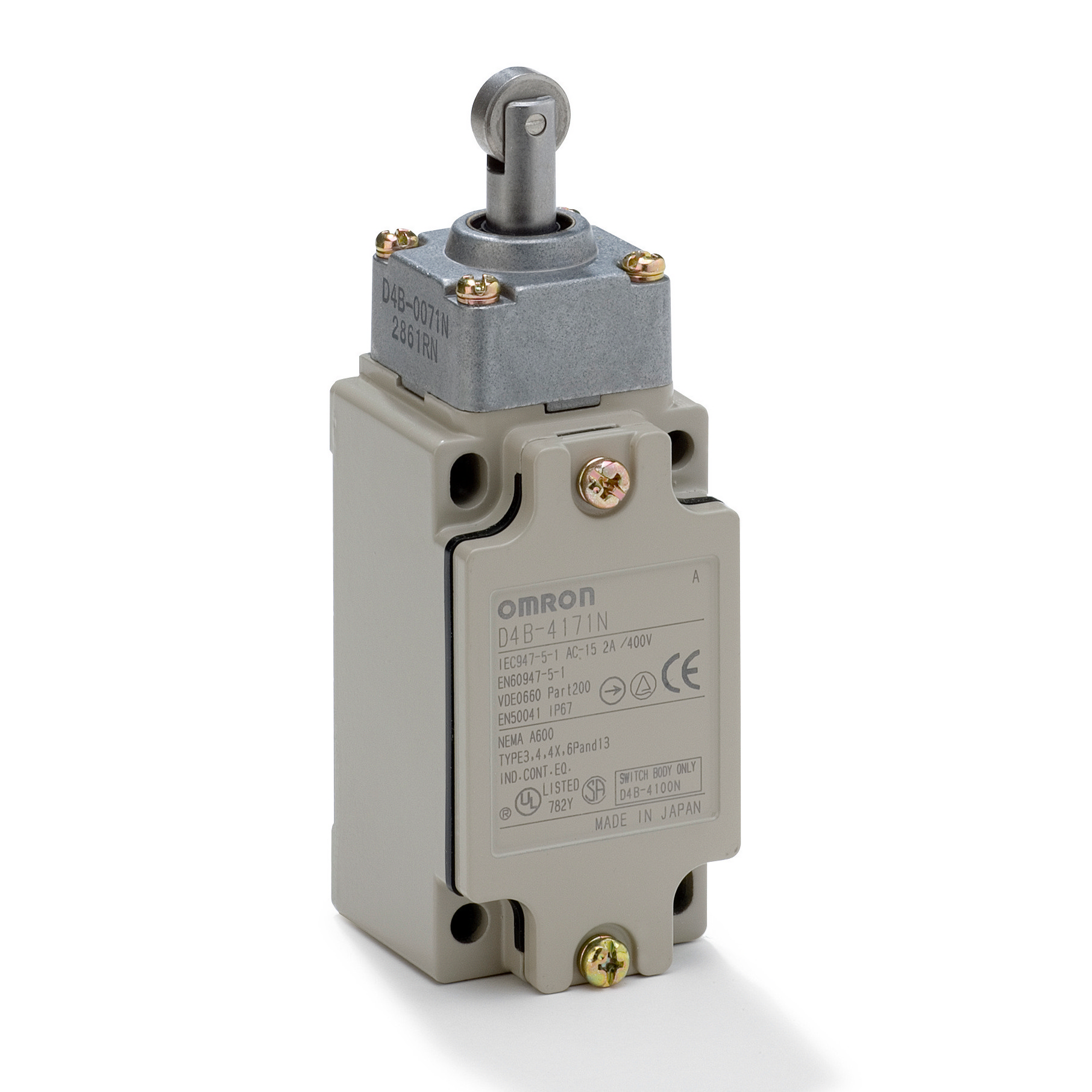Omron D4B Series Roller Plunger Safety Limit Switch, 2NC, IP67, Aluminium Housing, 400V ac Max, 10A Max