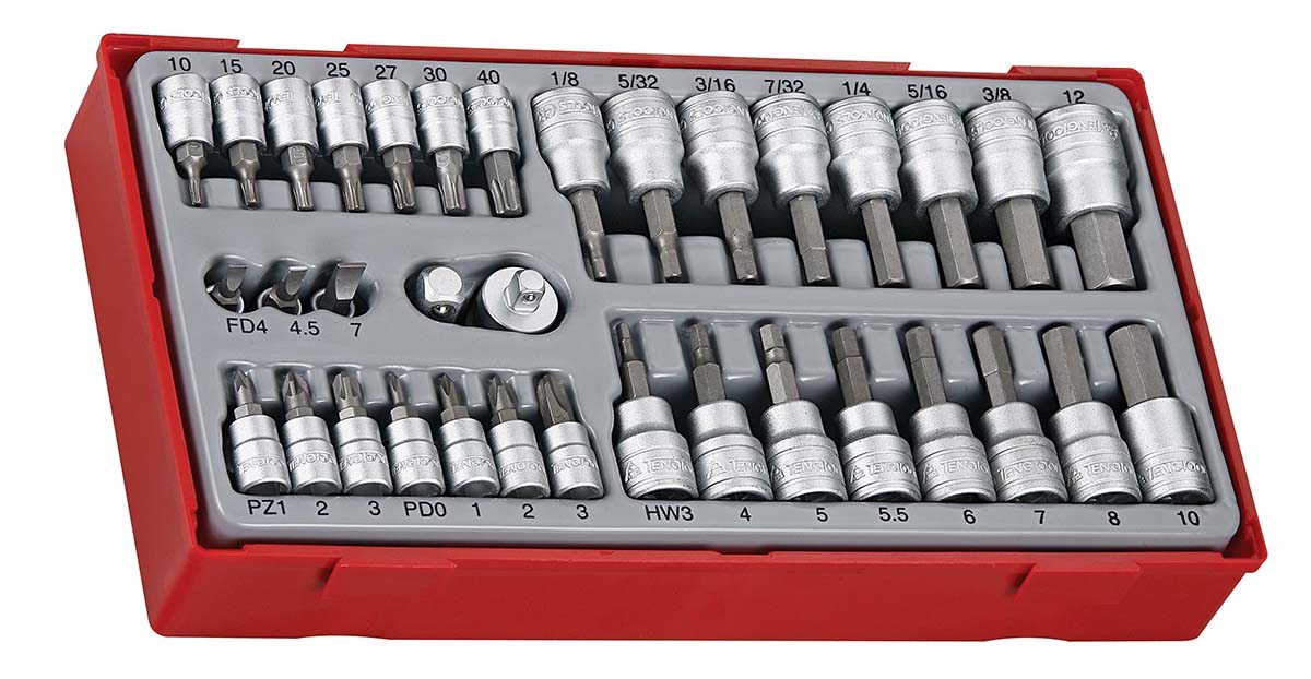 Teng Tools 35-Piece Imperial, Metric 1/4 in Bit Socket Set , Hex Bit; Phillips Bit; Pozidriv Bit; Slotted Bit; Torx Bit