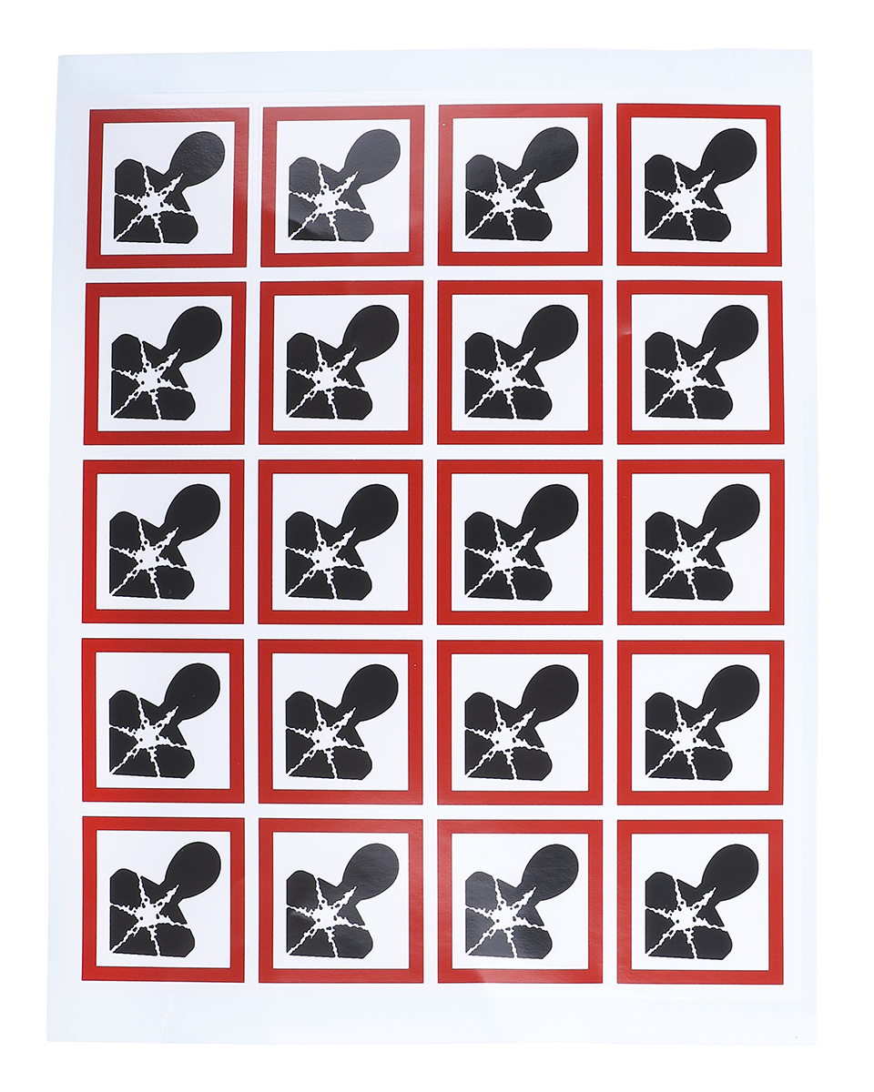 RS PRO Black, Red, White Gloss Polymeric Vinyl Safety Labels 40 mm x 40mm