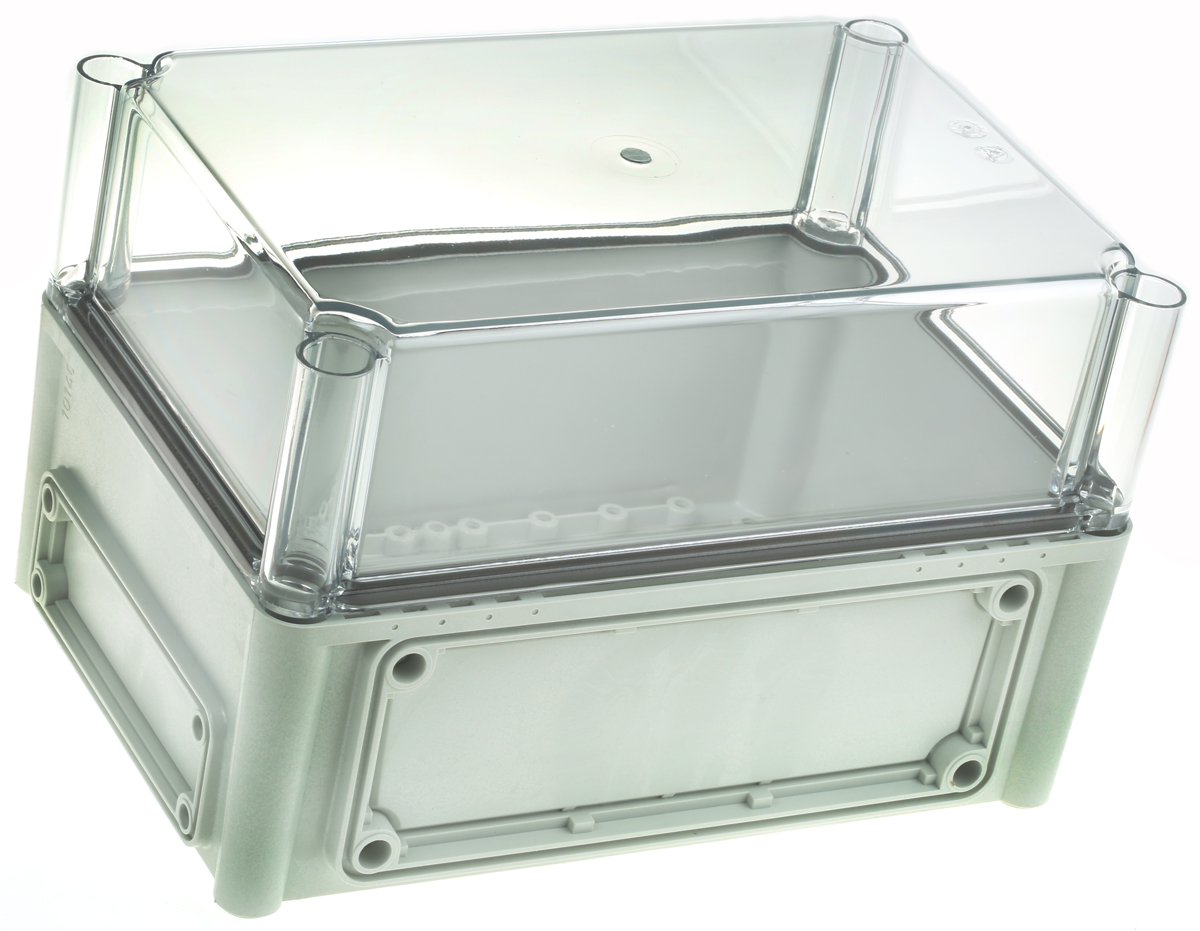 Fibox EK Series Grey Polycarbonate Enclosure, IP66, IP67, Flanged, Transparent Lid, 280 x 190 x 180mm