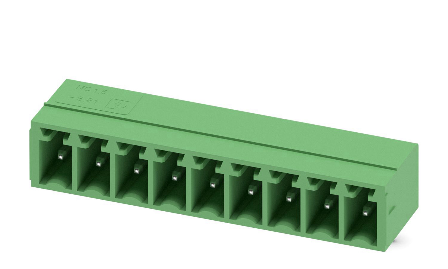 Phoenix Contact, 3.81mm Pitch, MC 1.5/9-G-3.81, 9 Way, Right Angle, Pluggable Terminal Block, Header, Through Hole,