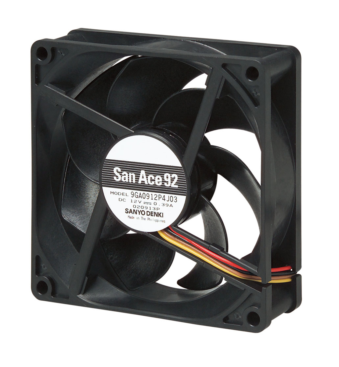 Sanyo Denki 9GA Series Axial Fan, 12 V dc, DC Operation, 132m³/h, 4.68W, 390mA Max, 92 x 92 x 25mm