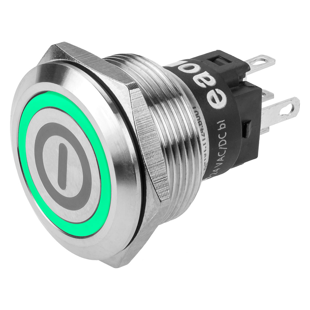 EAO 82 Series Illuminated Push Button Switch, Latching, Panel Mount, 22.3mm Cutout, SPDT, Green LED, 240V, IP65, IP67