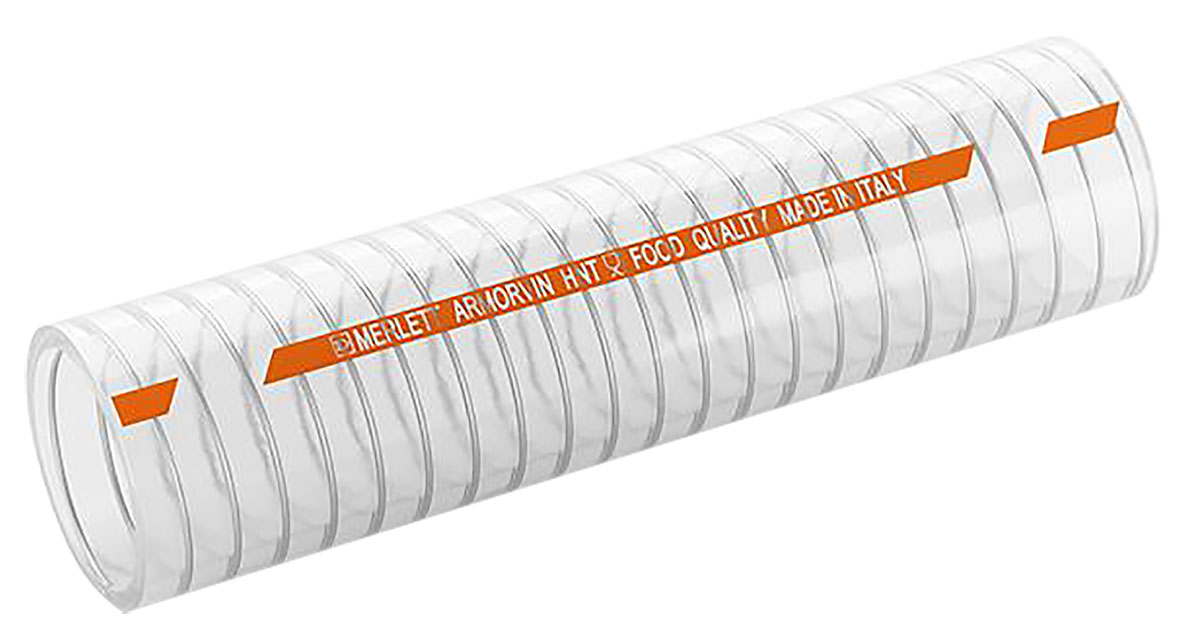 Merlett Plastics Armorvin T PVC, Hose Pipe, 50mm ID, 61mm OD, Clear, 5m