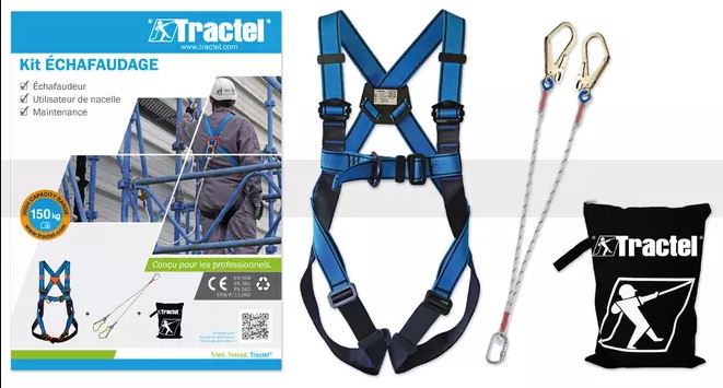 Tractel with The kit includes a HT22 safety harness, a LDF 1.5 m double lanyard with connectors, a carry bag