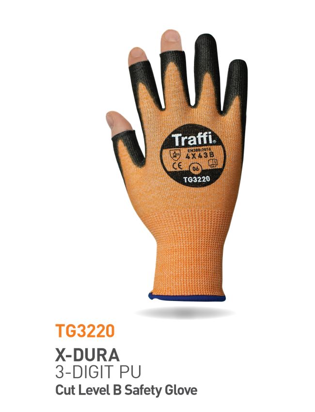 Traffi Orange Glass, Polyamide, Polyethylene HPPE, Polyamide Work Gloves, Size 8, Polyurethane Coating