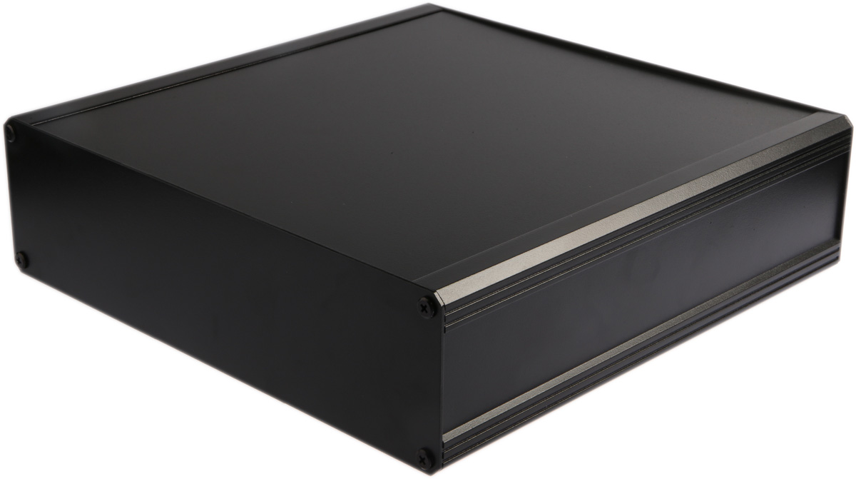 RS PRO Black Extruded Aluminium Heat Sink Case, IP40, Black Lid, 300 x 300 x 86mm