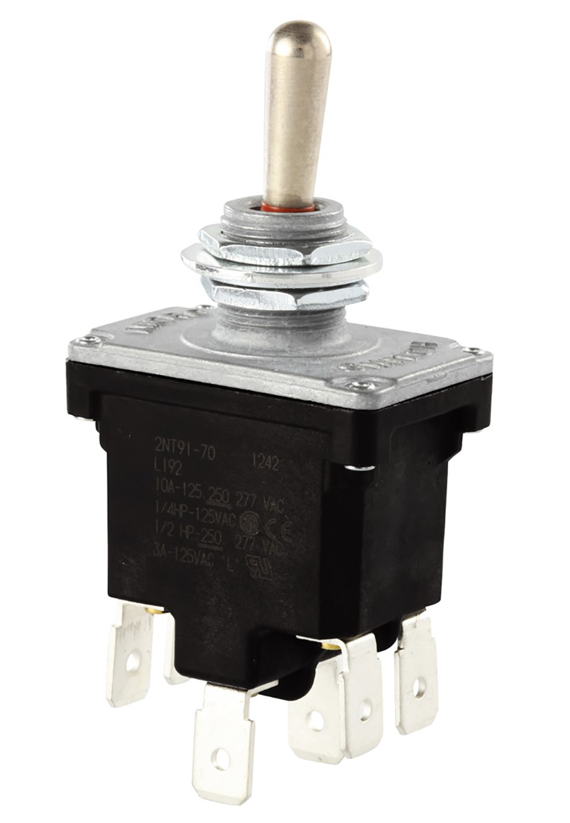 Honeywell Toggle Switch, Panel Mount, (On)-Off-(On), DPDT, Tab Terminal