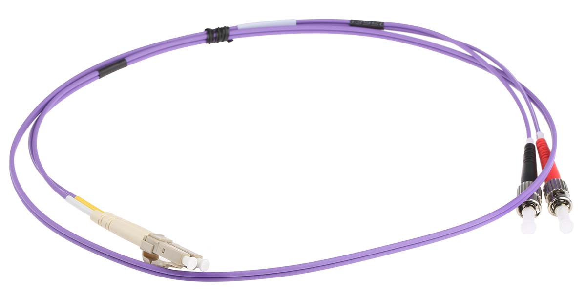 RS PRO LC to ST Duplex Multi Mode OM3 Fibre Optic Cable, 50/125μm, Purple, 1m