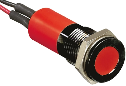 RS PRO Red Panel Mount Indicator, 12V dc, 14mm Mounting Hole Size, Lead Wires Termination, IP67