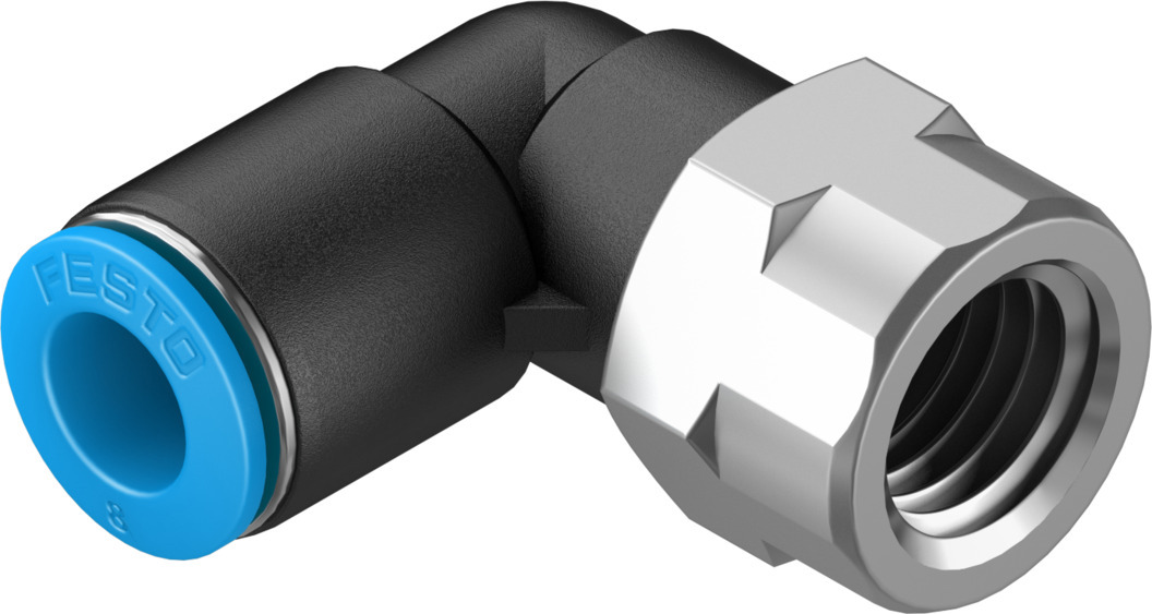 Festo QS Series Elbow Threaded Adaptor, G 1/4 Female to Push In 8 mm, Threaded-to-Tube Connection Style, 153277